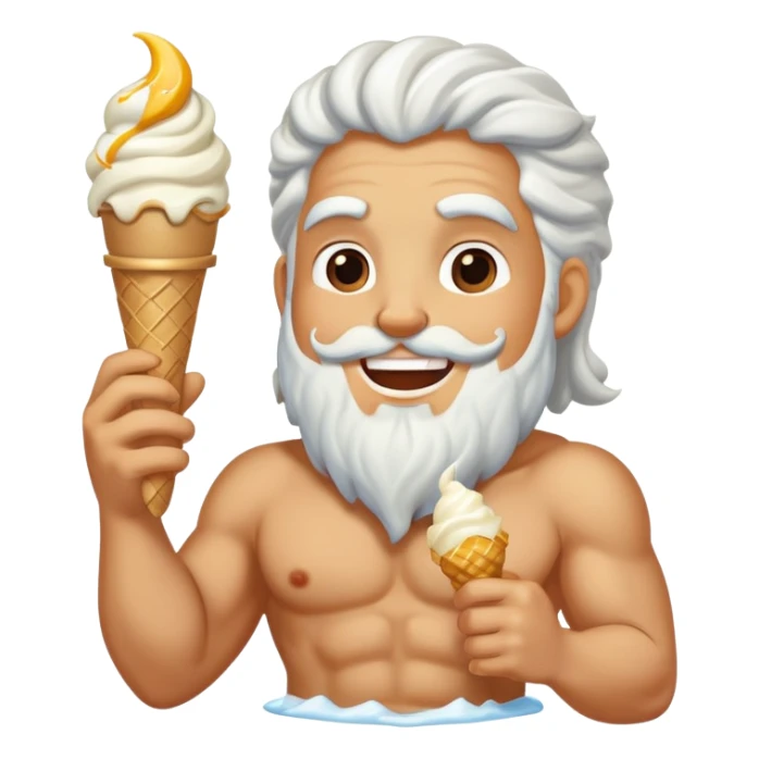 smiling Zeus eating white ice cream holding thunderbolt sticker