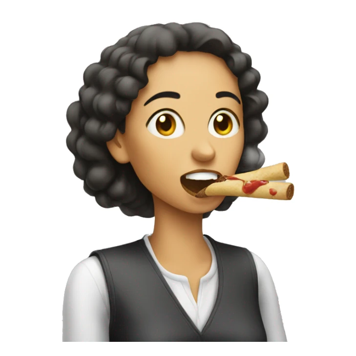 a woman is eating a stic sticker