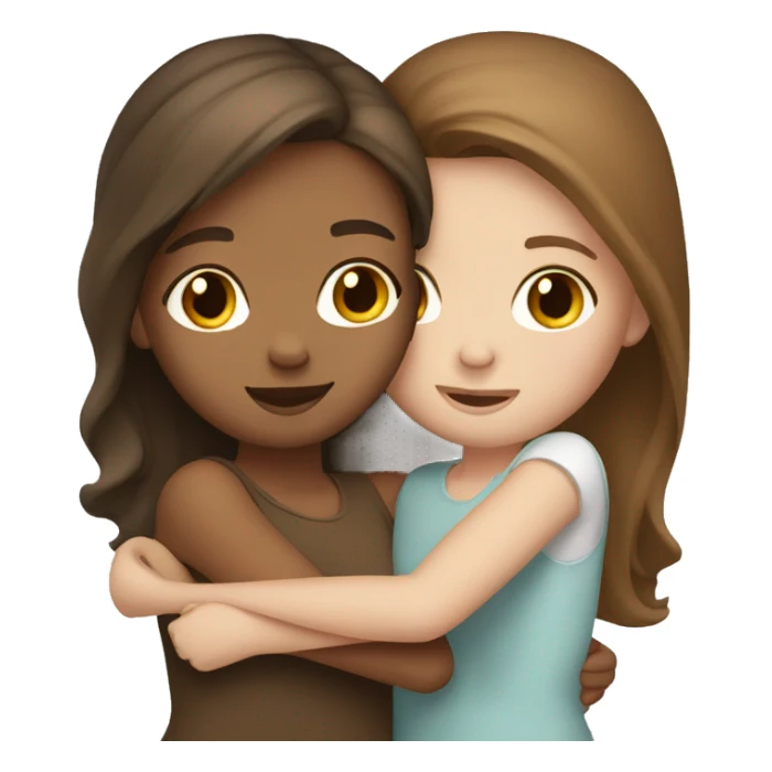 Two girls hug white skin brown hair sticker