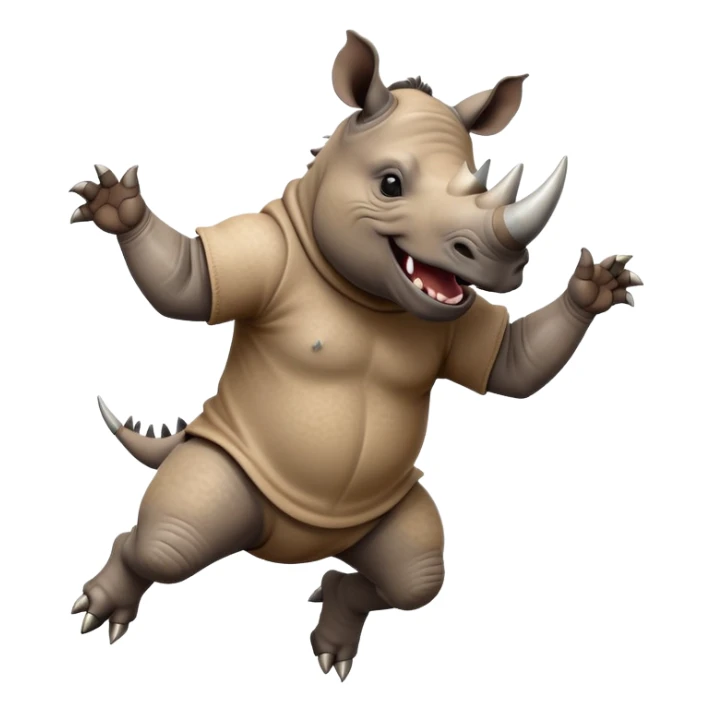 friendly anthropomorphised rhino jumping with excitement, wearing dark sunglasses, dynamic energetic pose sticker