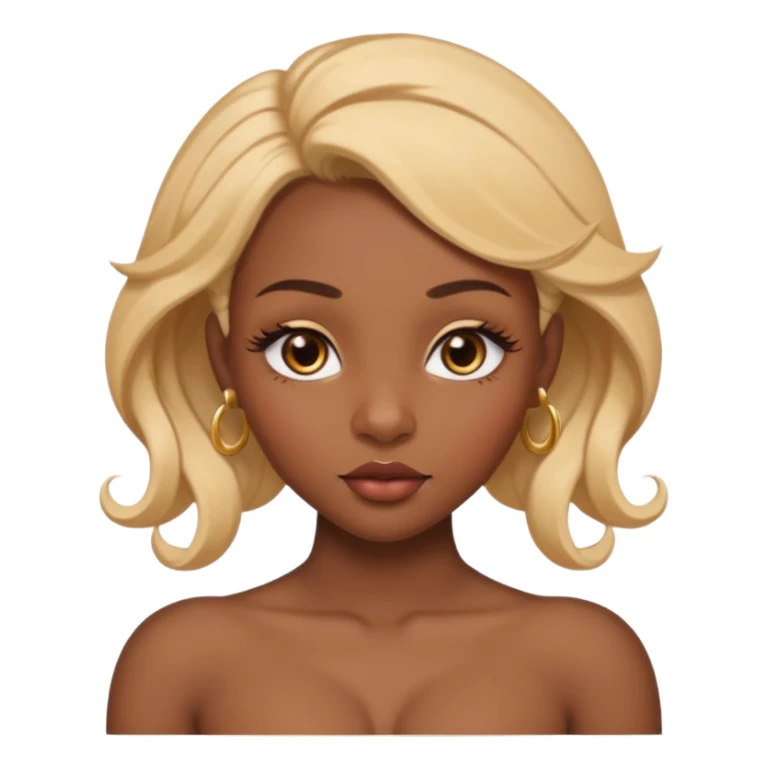 darkskin female with eyebrows that are naturally shaped and frame eyes well, eyes that are almond-shaped with defined lashes. nd lips are full with a defined cupid’s bow, add also a septum piercing that adds an edgy, stylish flair. a middle-part, honey blonde bust-down with laid baby hairs sticker