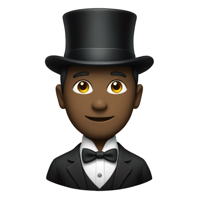 Man wearing a top hat with a black suit sticker