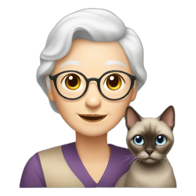 siamese cat and old lady with white hair sticker