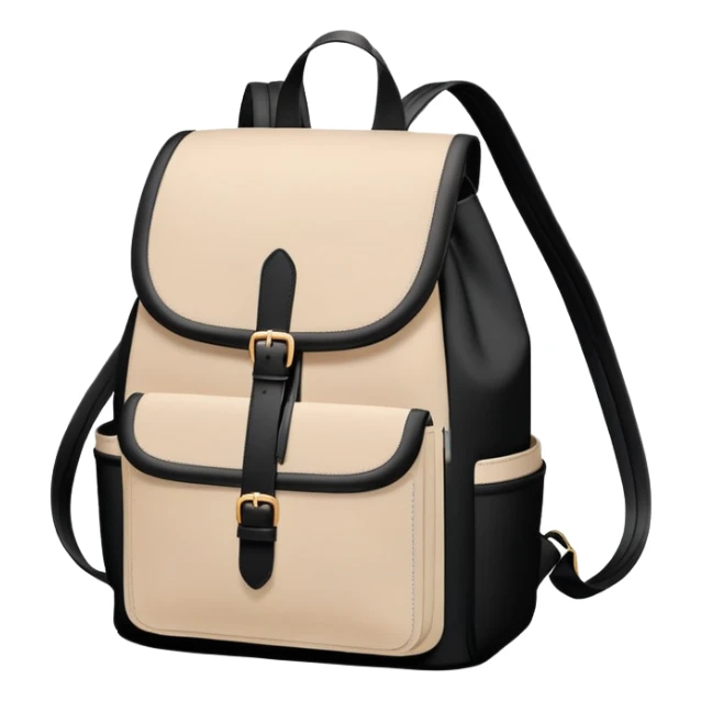 black women's commuter backpack with beige trim, minimal aesthetic, plain sticker