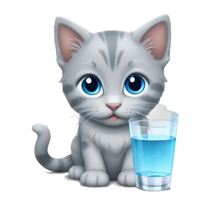blue eyes grey kitten glass of water  sticker