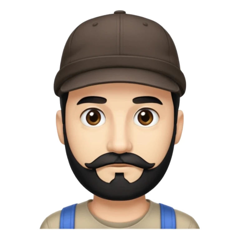streamer man with short black beard, short black mustache, black eyebrows, and a cap sticker