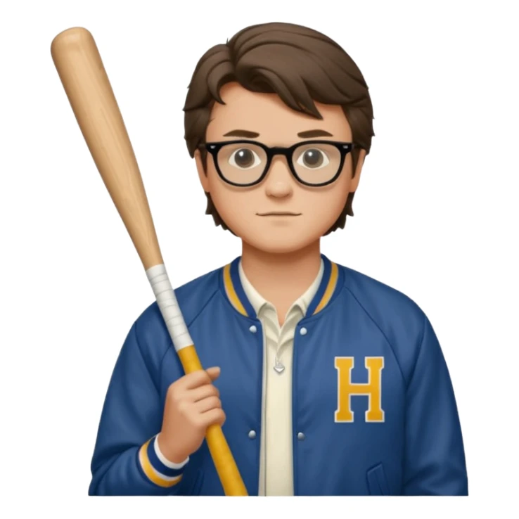 Steve Harrington from stranger things with the black non see through glasses and bat sticker