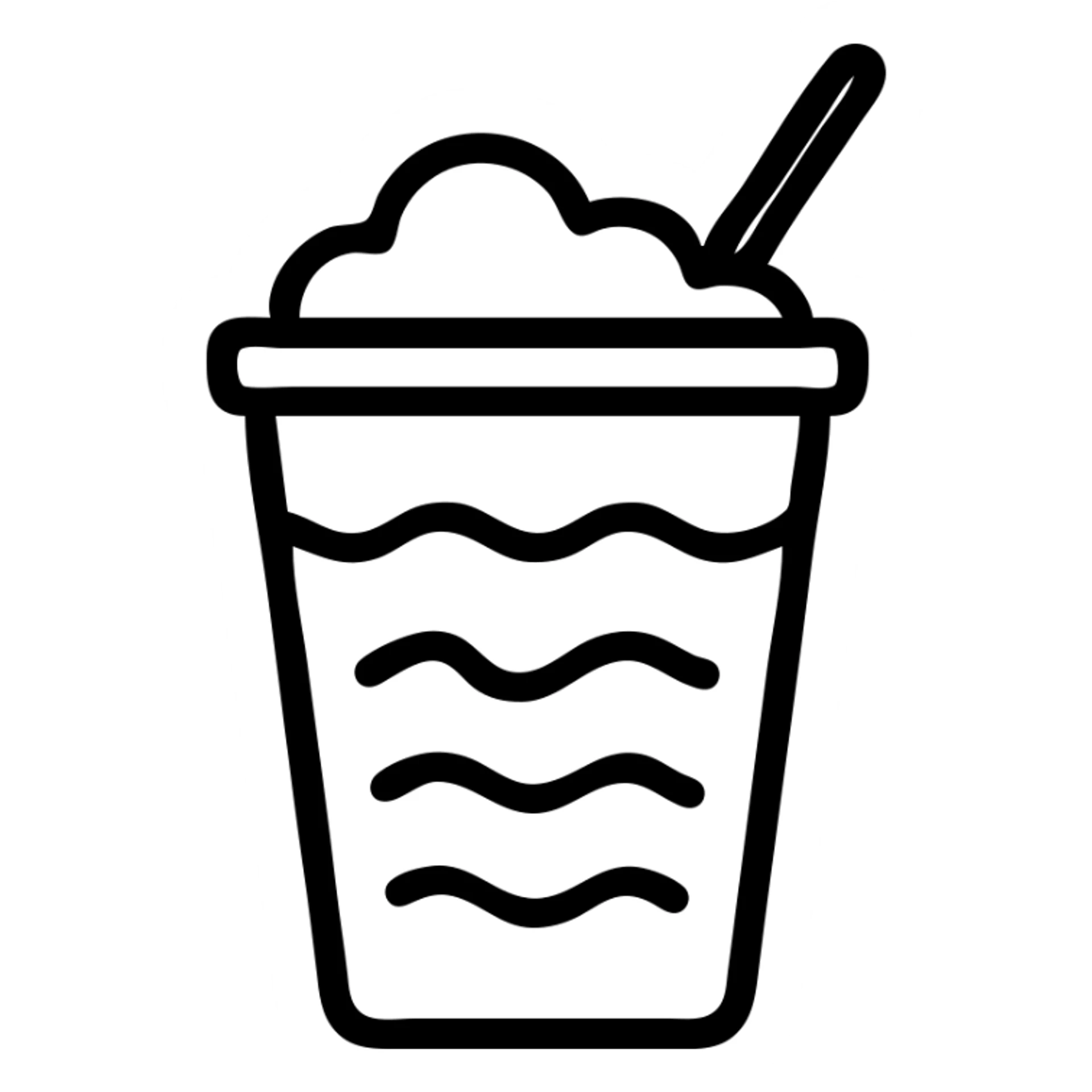 minimalist icon of Ayran featuring a transparent cup with white frothy drink and blue details, outlined style sticker