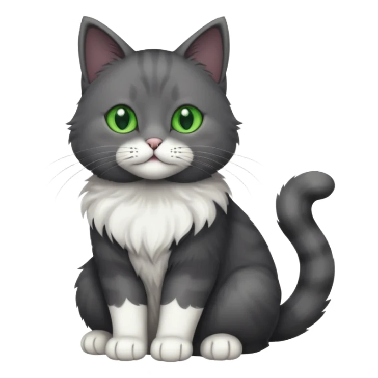 full body solid dark grey cat with green eyes, white paws and white whiskers sticker