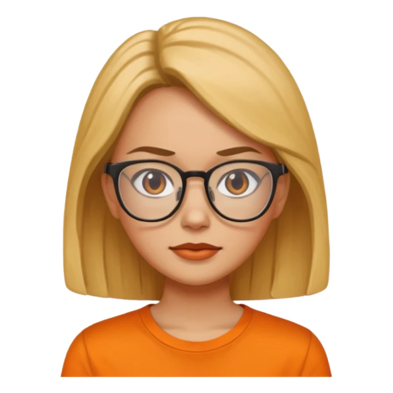 woman with glasses and orange shirt not smiling sticker