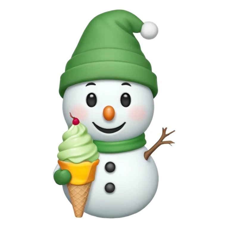 snowman wearing green cap with ice cream  sticker