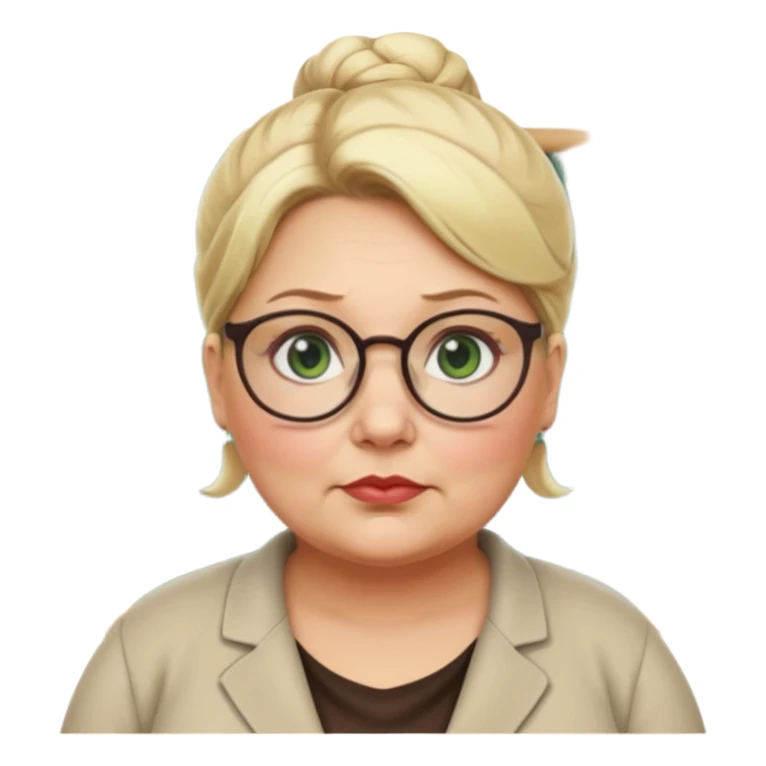 older teacher a little overweight with blonde bun green eyes and glasses full lips sticker