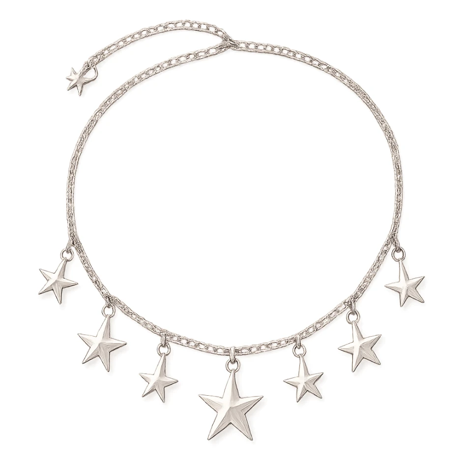 girly sparkling charm necklace with stars, no background, delicate and shiny sticker