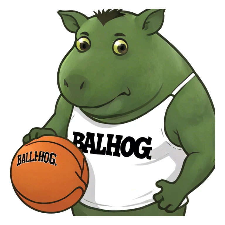 a boar with a basketball wearing a tee that says ballhog sticker