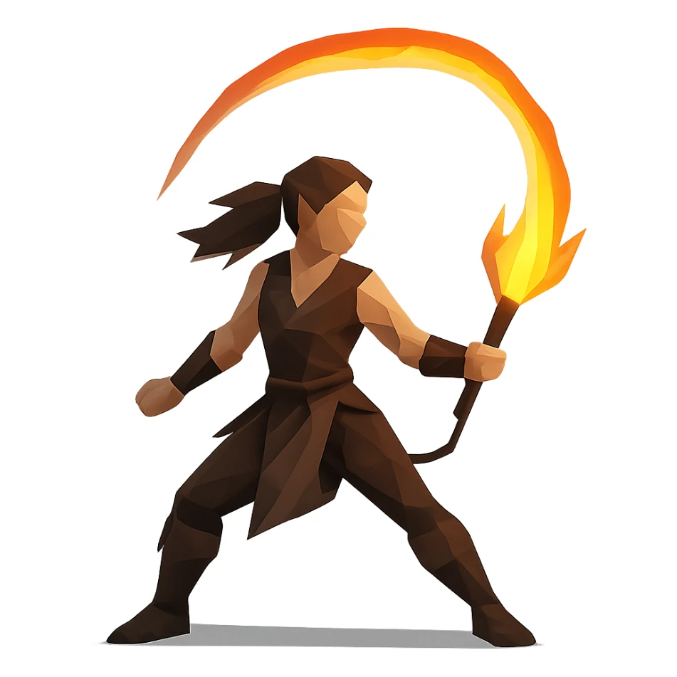 low-poly polygonal style woman with a fire whip sticker