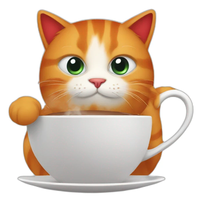 A red cat with a cup of coffee sticker