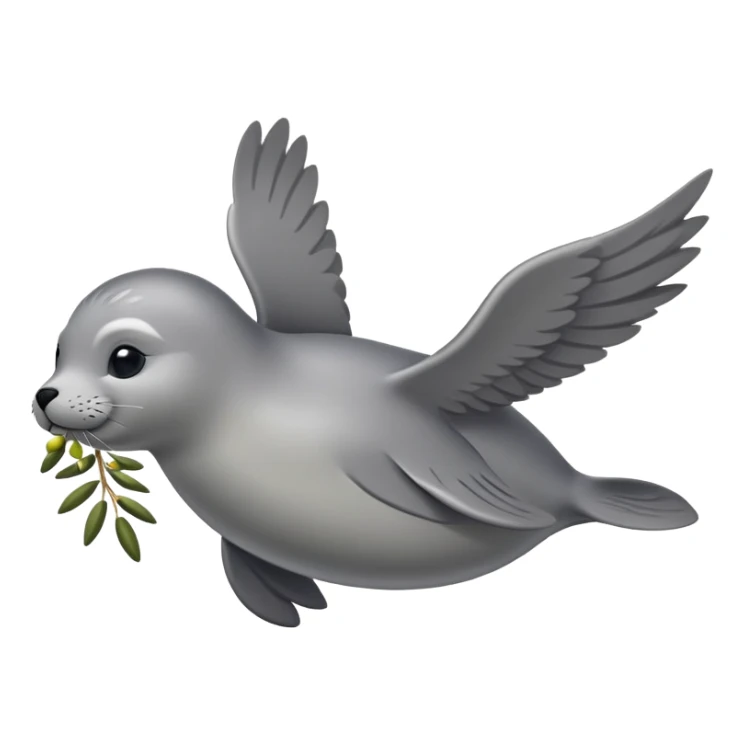 A flying seal carrying an olive branch sticker