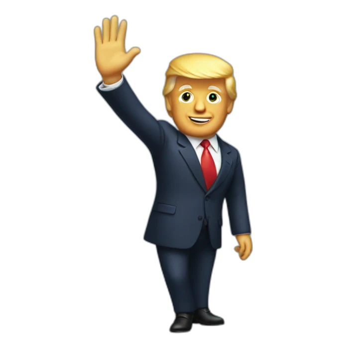 Donald Trump in suit waving sticker