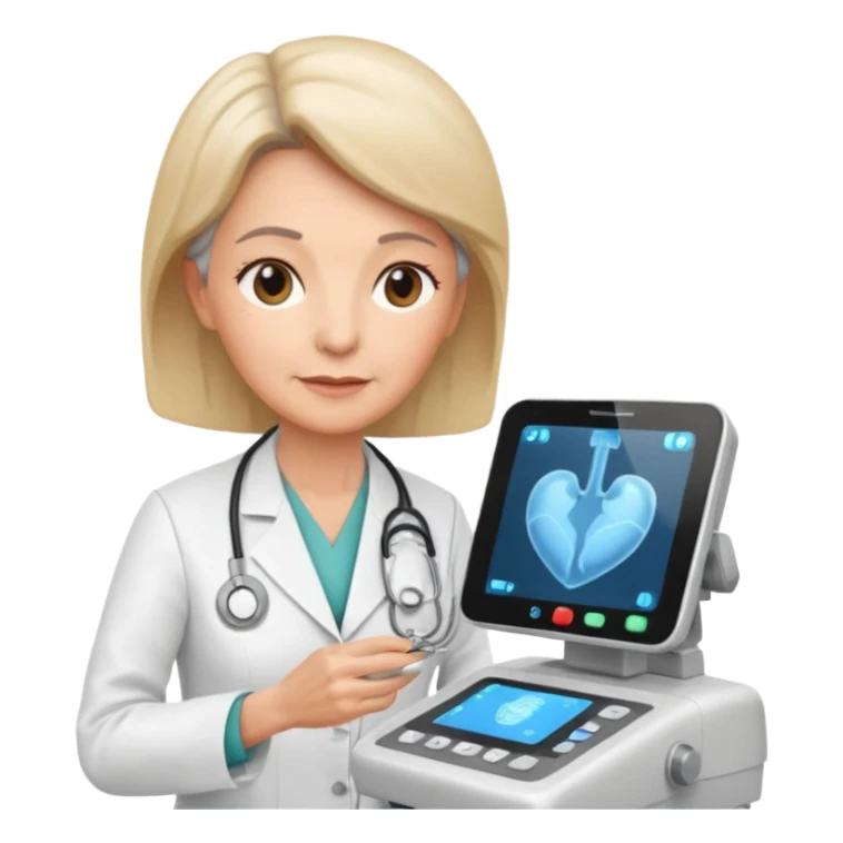 older female doctor working an ultrasound machine sticker
