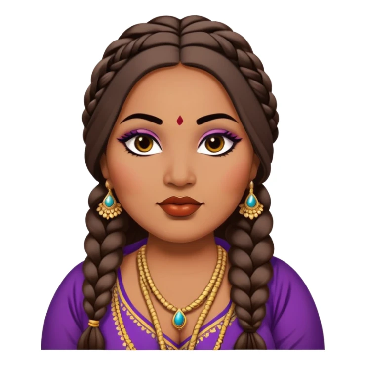 big plus size, medium deep skin, long hair braid, baddie,pretty, makeup, lipgloss, black eyeliner, loose dupatta, indian
 sticker