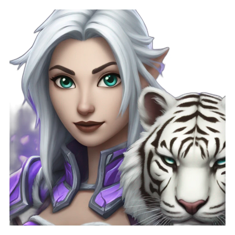 warcraft night elf hunter female next to white tiger sticker