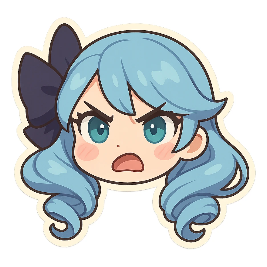 Gwen from League of Legends chibi emote, angry expression, only the head sticker