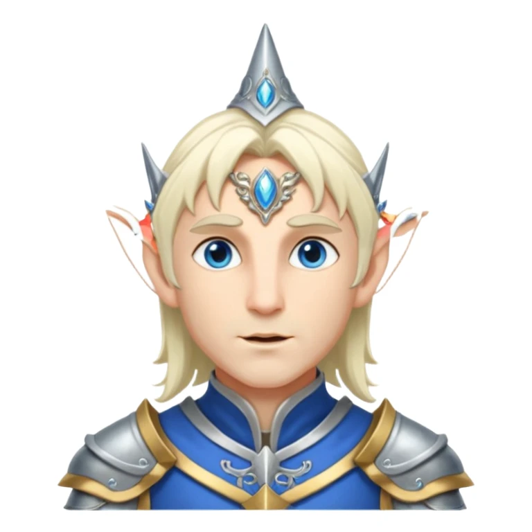 elf prince with pointy ears, white skin, silverblond shoulder-length hair, blue eyes, Chin beard, no crown or hat sticker