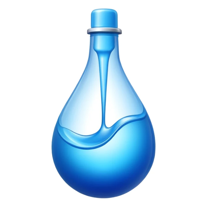 "Abstract logo symbol representing plastic blow molding, a drop of blue liquid plastic transforming into a solid bottle shape, futuristic, metallic texture, blue and silver gradient, white background, high definition app icon." sticker