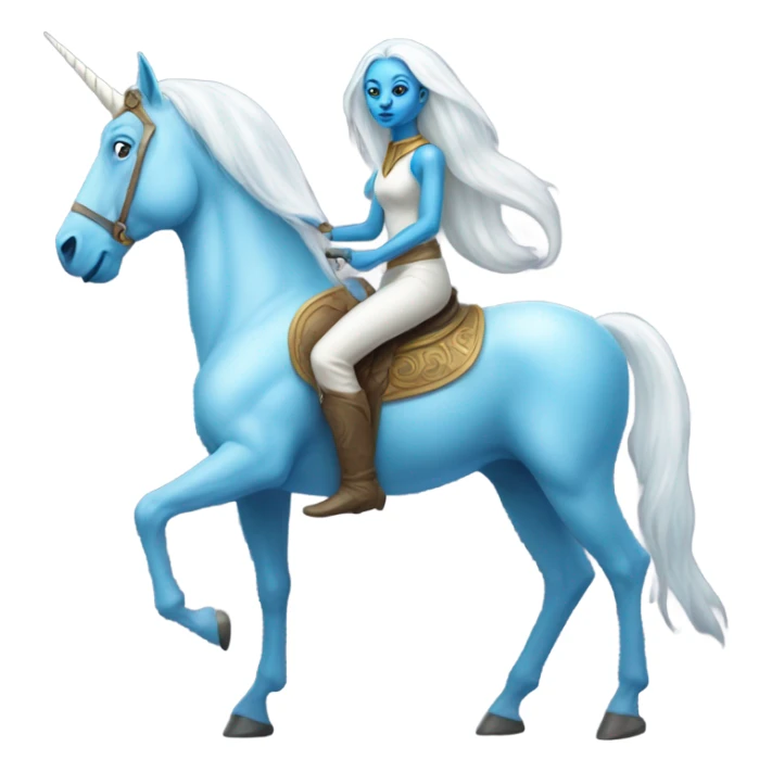 a blue amazon alien woman on a white unicorn sticker