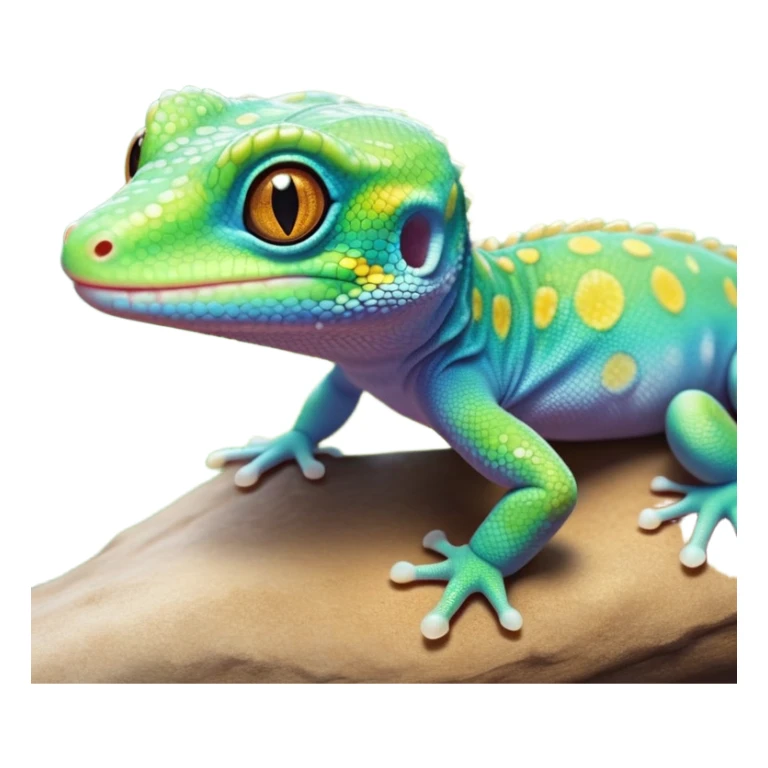 cinematic-cute-realistic gecko-portrait-emoji,-head-tilted-playfully-and-inquisitively,-featuring-a-small,-charming-body-with-smooth,-vividly-patterned-scales,-bright,-sparkling-eyes-and-delicate,-sticky-toe-pads,-simplified-yet-irresistibly-adorable sticker