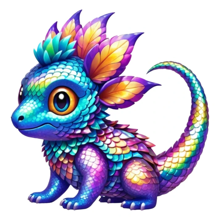 Colorful cute fuzzy realistic glittery Randomly-faerie-drake-colored sparkly exotic Fakémon-creature sticker