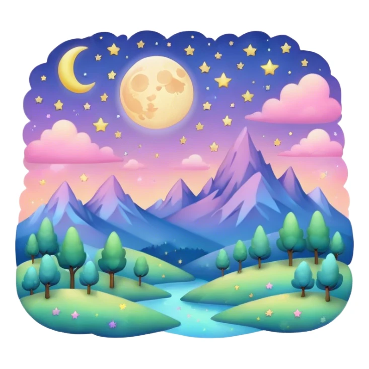 magical sparkly pastel moon and stars landscape  sticker