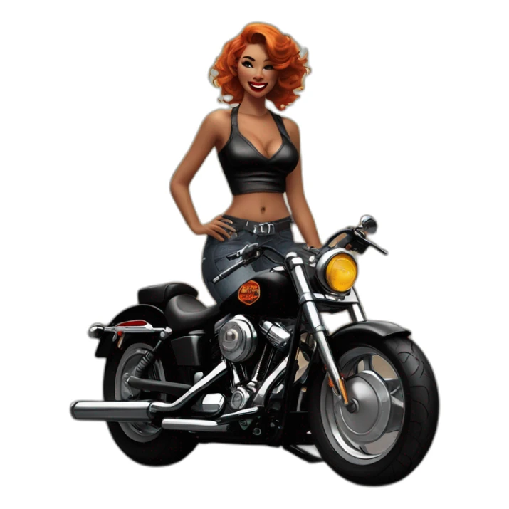 Chica pin up sobre moto Harley Davidson negra sticker