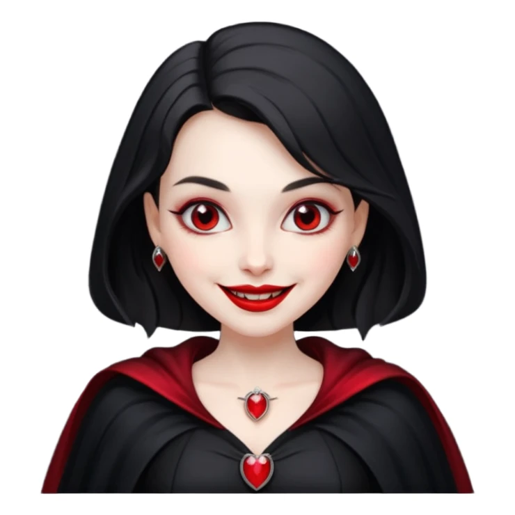 Vampire lady in black dress with cape, smile sticker