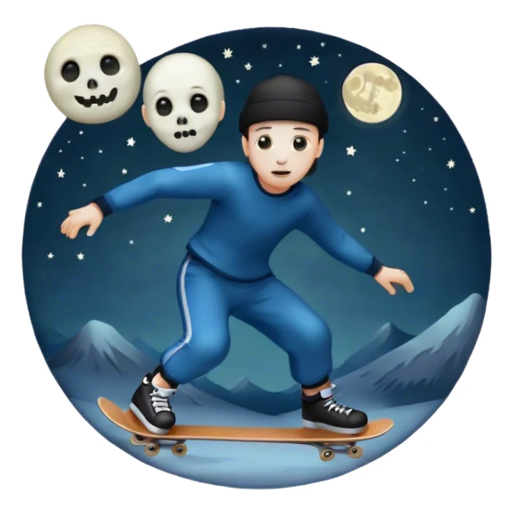  ghost skater boi sk8 boarding under a moon sticker