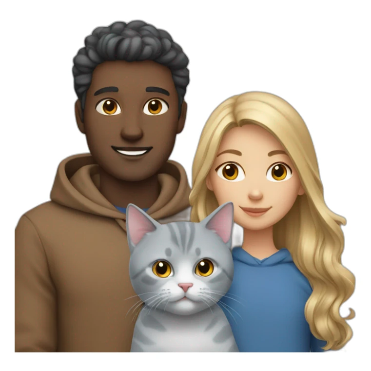 Family(2 asion people) with British blue cat sticker