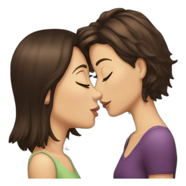 Short haired brunette girl kissing long haired brunette girl sticker