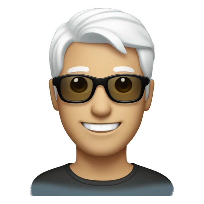 man with short white hair and blue eyes wearing black sunglasses and smiling sticker