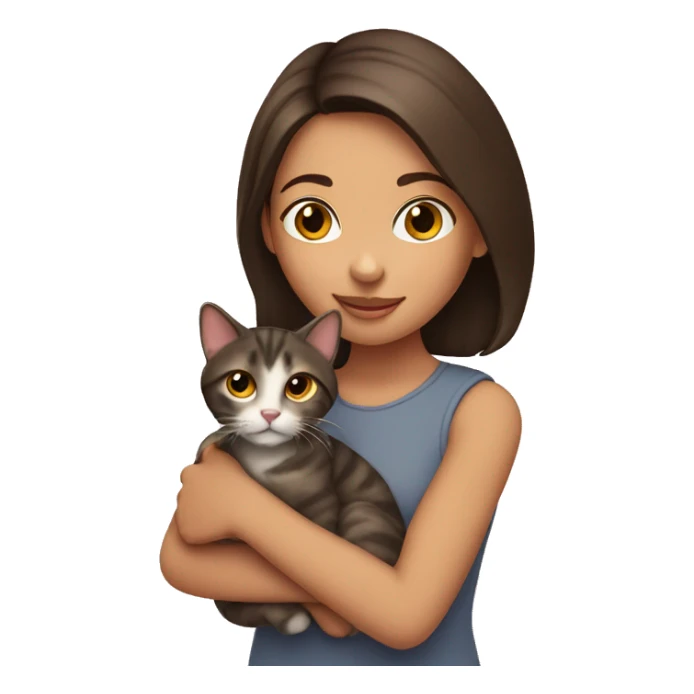 Brunette girl holding tabby cat sticker
