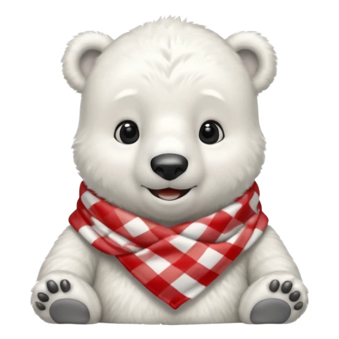 baby Polar Bear, smiling, wearing red Checkered Triangle scarf sticker