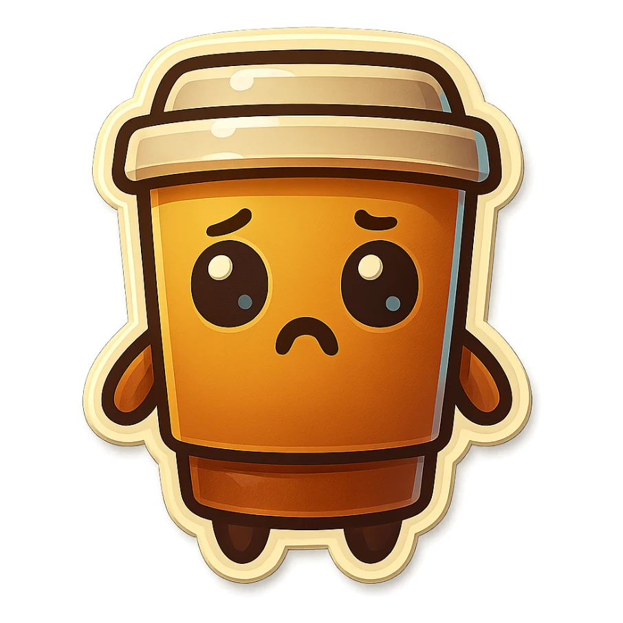 Tall coffee cup, confused sticker