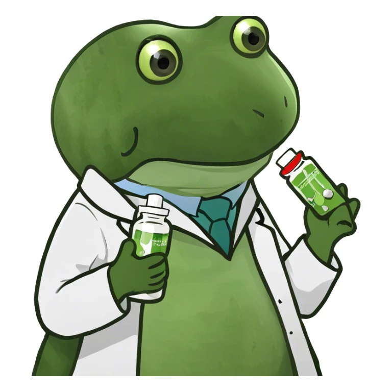 doctor holding a bottle of green and white medicine capsules sticker