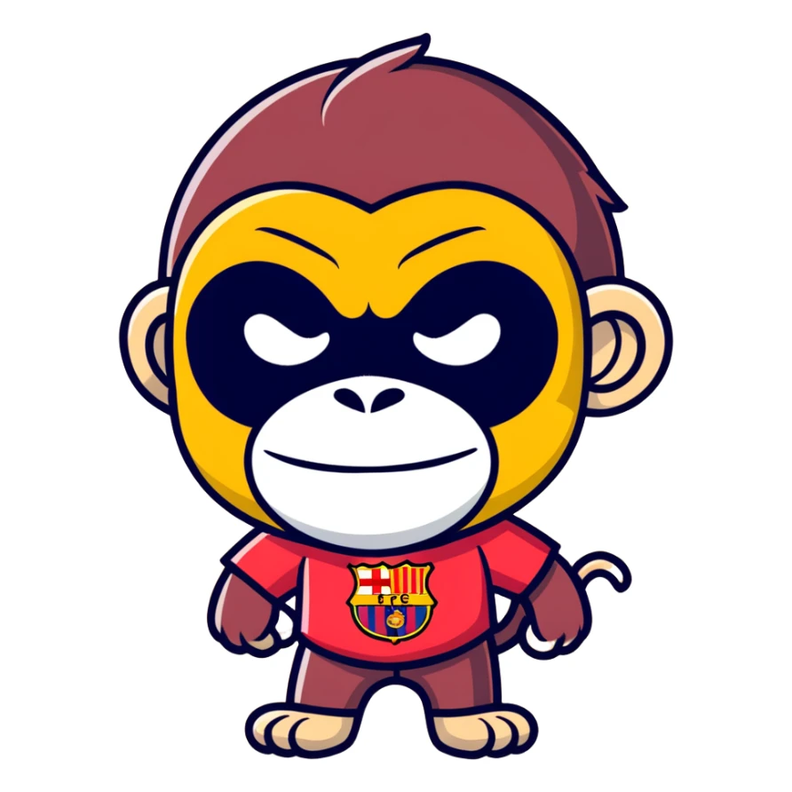 Monkey with Barcelona shirt, black mask on his face sticker