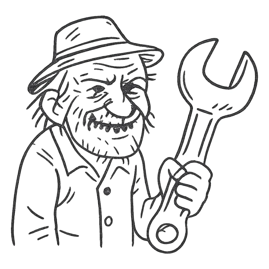 an old charismatic stalker with a big crescent wrench sticker