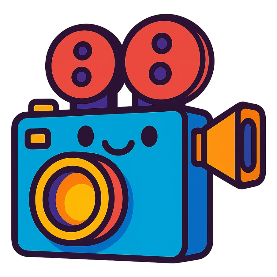 cute film camera, vibrant toon style, smiling face, bright colors sticker
