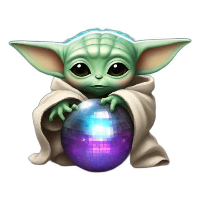 Baby yoda hugging a disco ball sticker