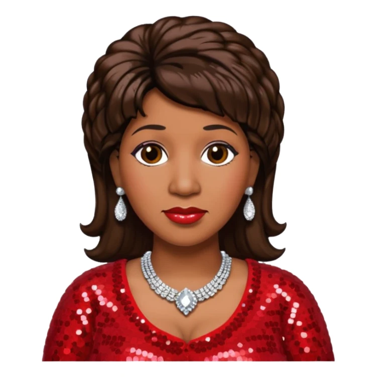 Aretha Franklin with dark brown hair, red sequin outfit sticker