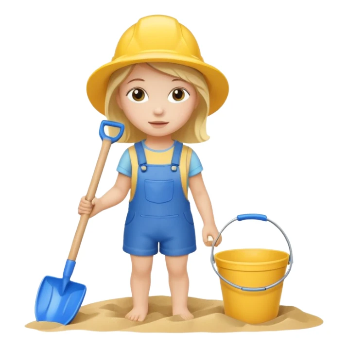kid girl with toy sand bucket and shovel sticker