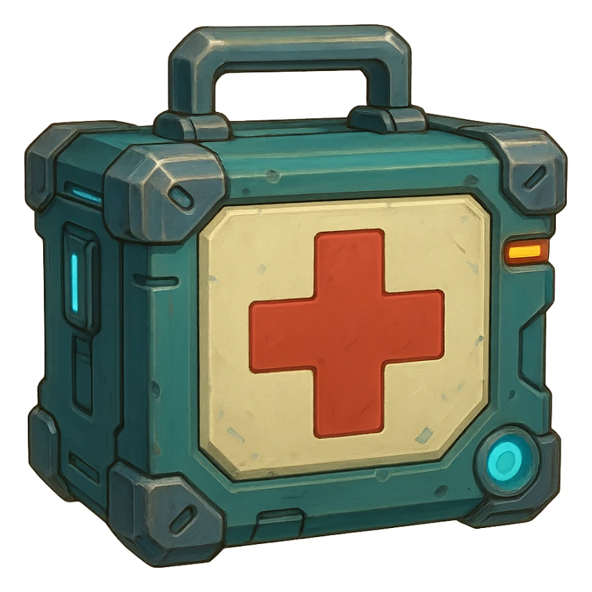 the image is the icon for a videogame insta-use item, it is a medkit- fututistic cyberpunk sticker