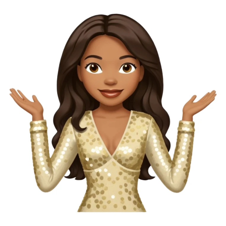 Tenitra Michelle Williams (b.1979) from Destiny's Child with medium dark skin, long dark brown hair, cream sequin outfit sticker